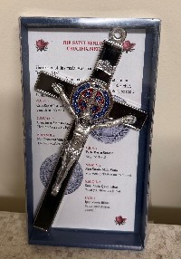 Black Enamel with Silver Trim and Color Middle  Saint Benedict Medal Crucifix 8 Inch