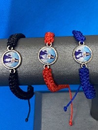 Bracelet: BLUE Slip Knot Bracelet with full color two sided epoxy image Mary, Refuge of Holy Love/United Hearts